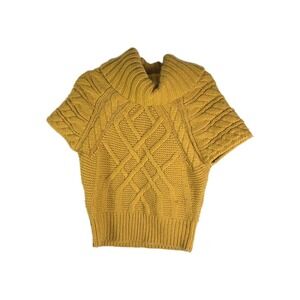 Loft Sunshine Yellow Cap Sleeve Pullover Cable‎ Knit Turtleneck XS Chunky Thick
